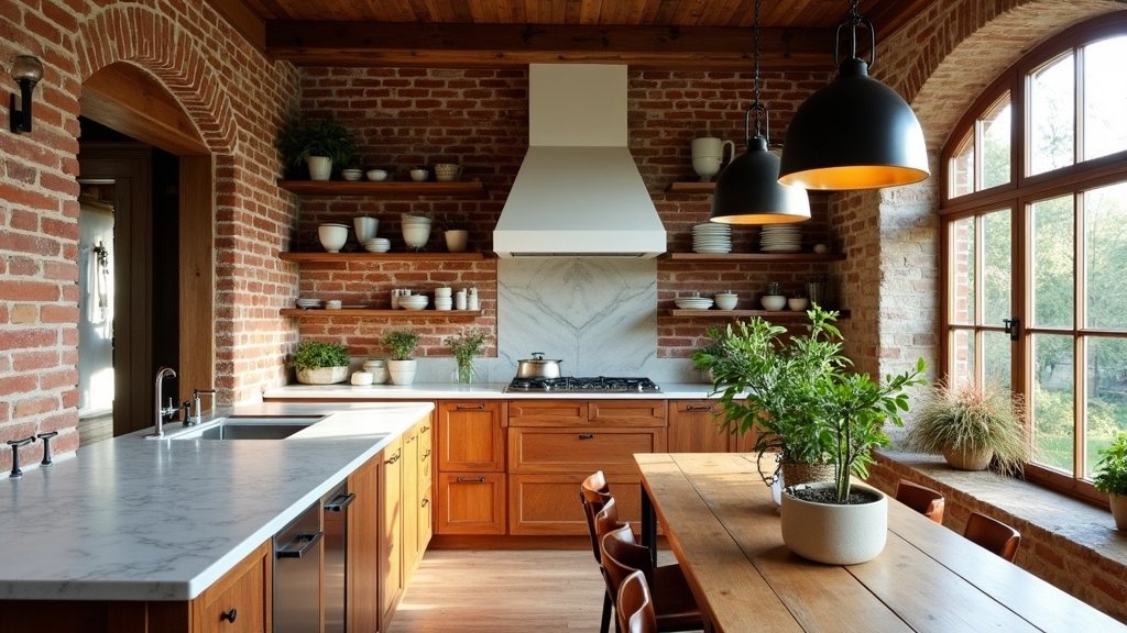 modern rustic brick kitchens