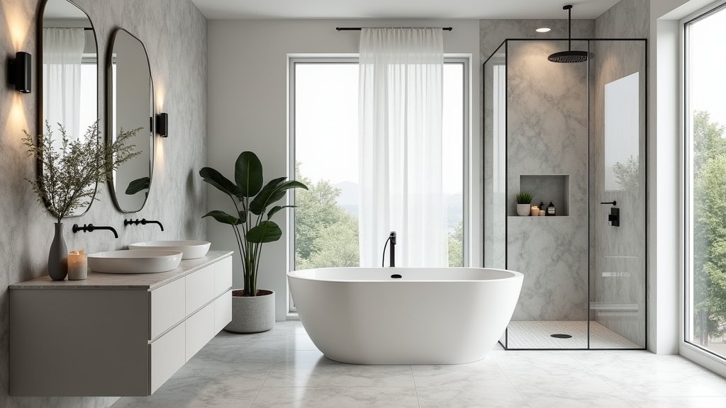 modern white and grey bathrooms
