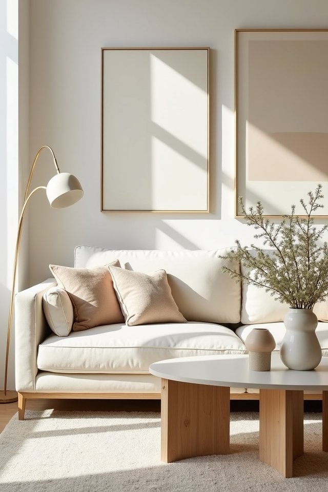 monochromatic cream living room