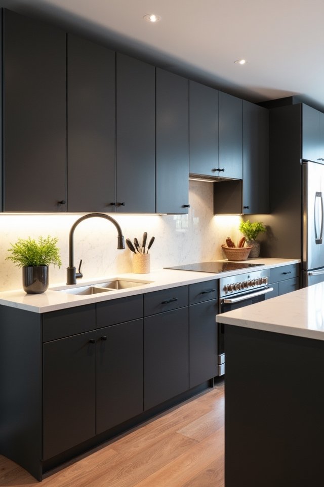 monochromatic dark gray kitchen