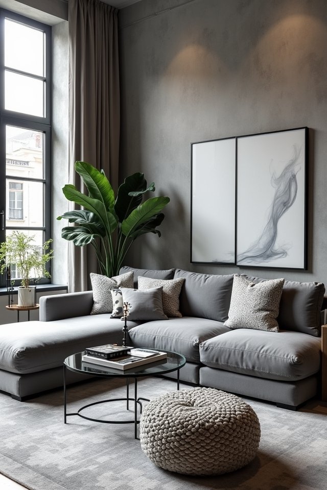 monochromatic grey living room