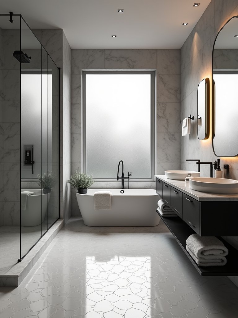 monochromatic serene bathroom retreat