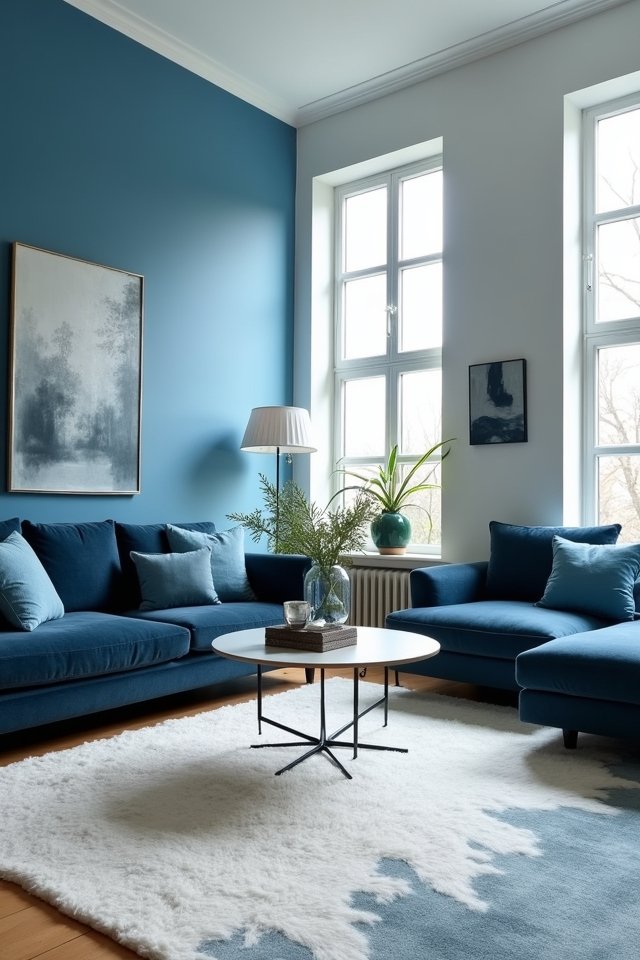 monochrome blue living room