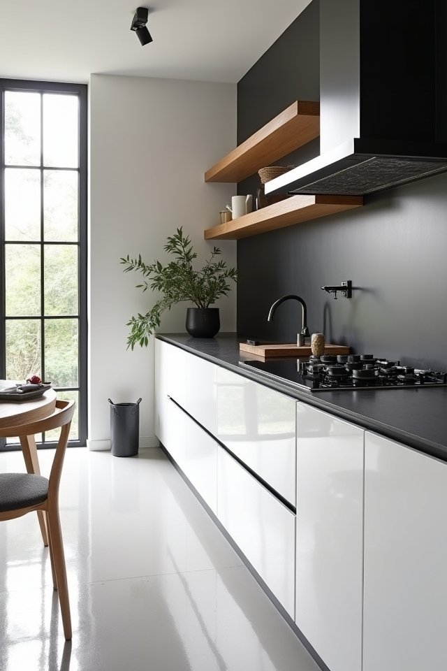 monochrome kitchen with oak