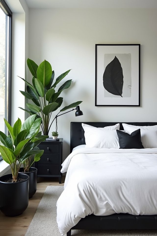 monochrome nature inspired bedroom design