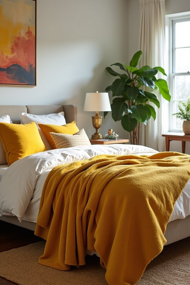 mustard yellow bedroom accents