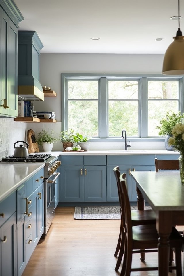 muted denim kitchen cabinets