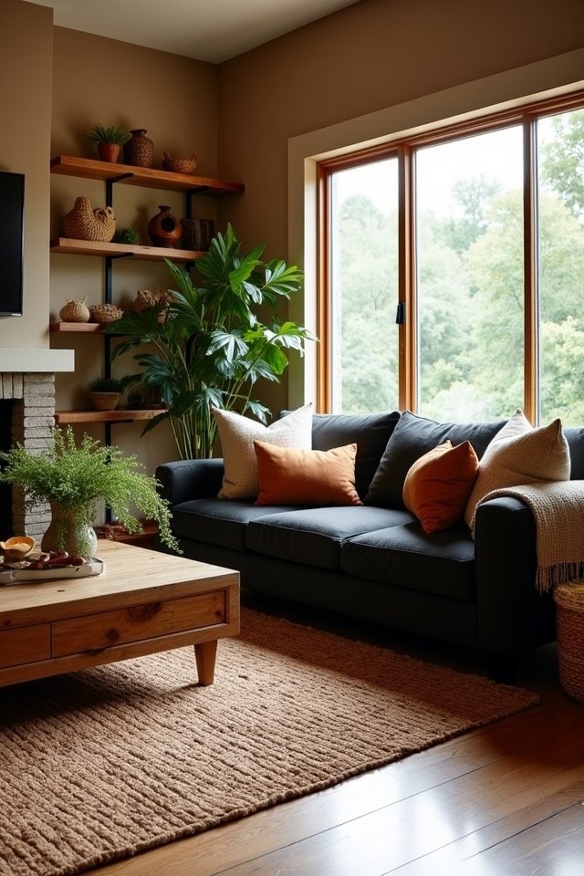 natural wood living room accents