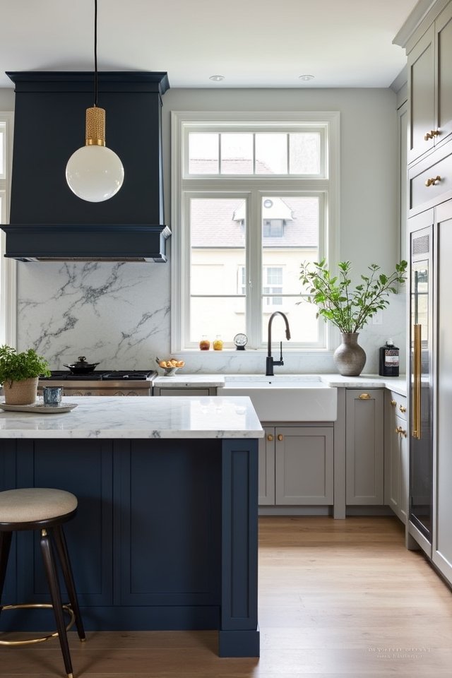 navy and light grey cabinets