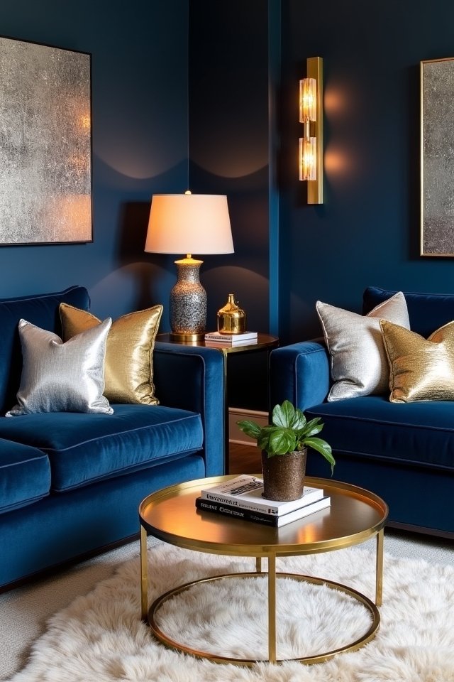 navy blue and metallics