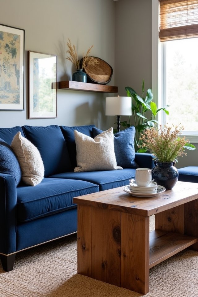 navy blue and wood harmony