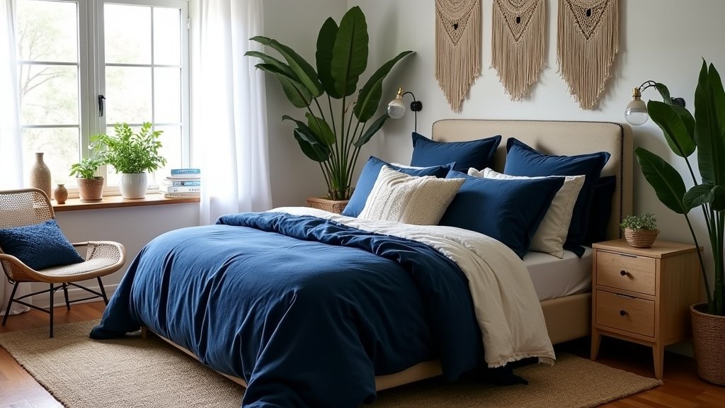 navy blue boho bedroom designs