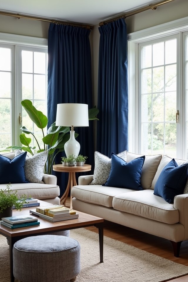 navy blue curtains elevate ambiance