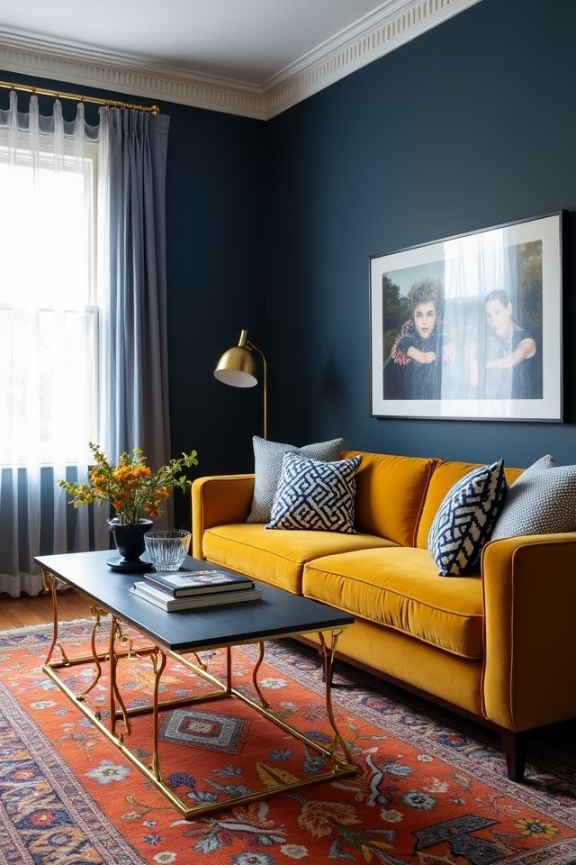 navy blue mustard warmth