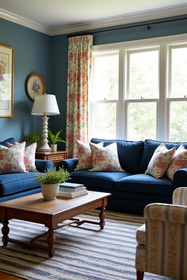 navy blue pattern mixing