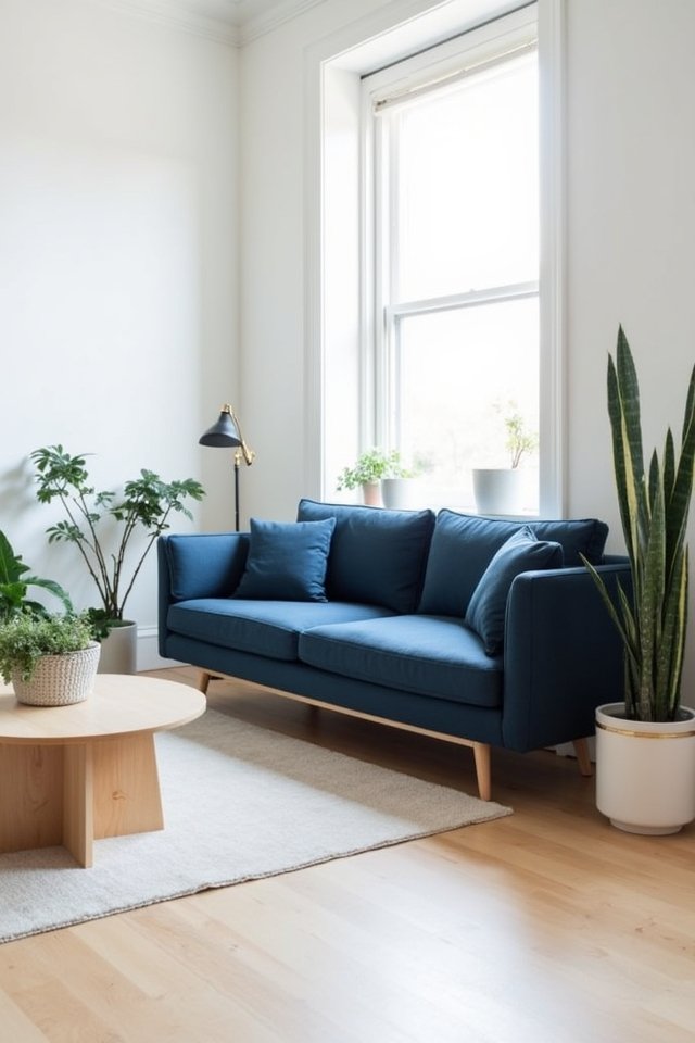 navy sofa minimalist retreat
