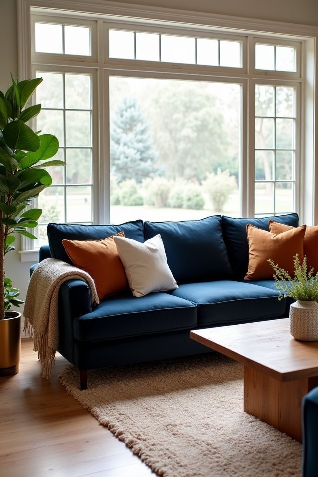 navy sofa warm accents