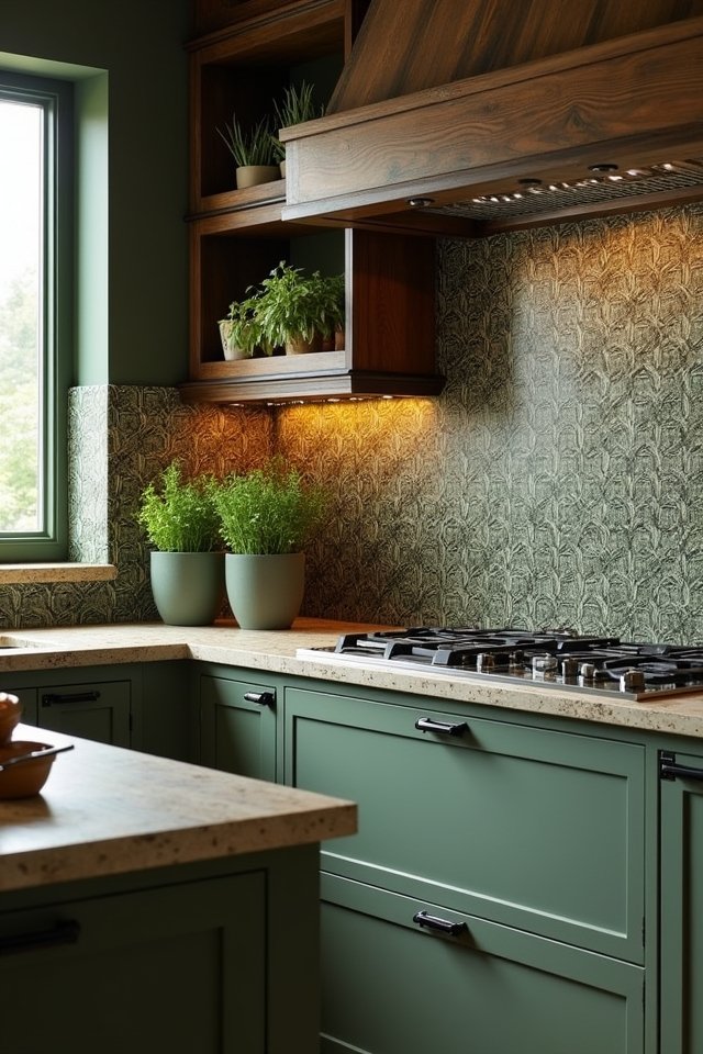 olive and black backsplashes