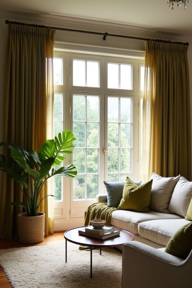 olive green curtain elegance
