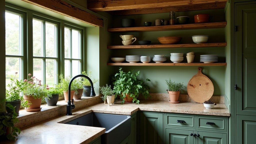 olive green rustic kitchens