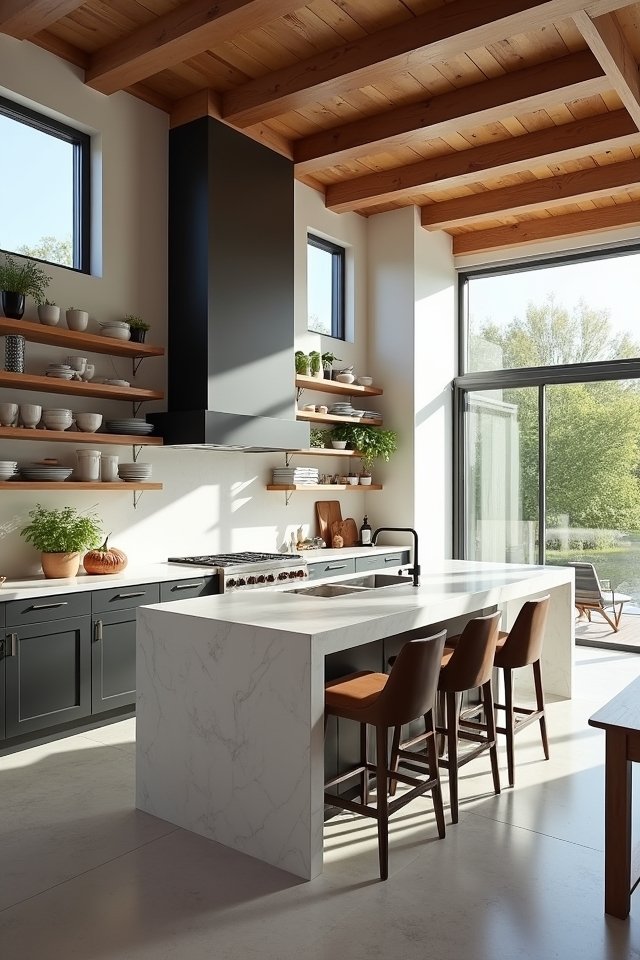 open shelving enhances kitchens