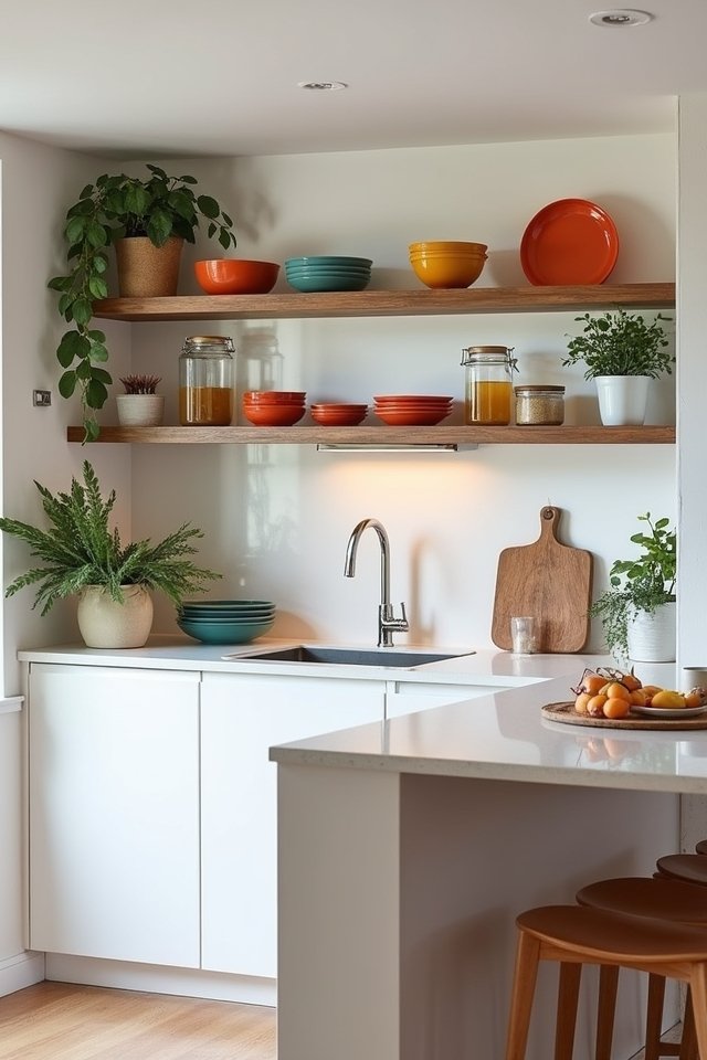 open shelving vibrant kitchen decor