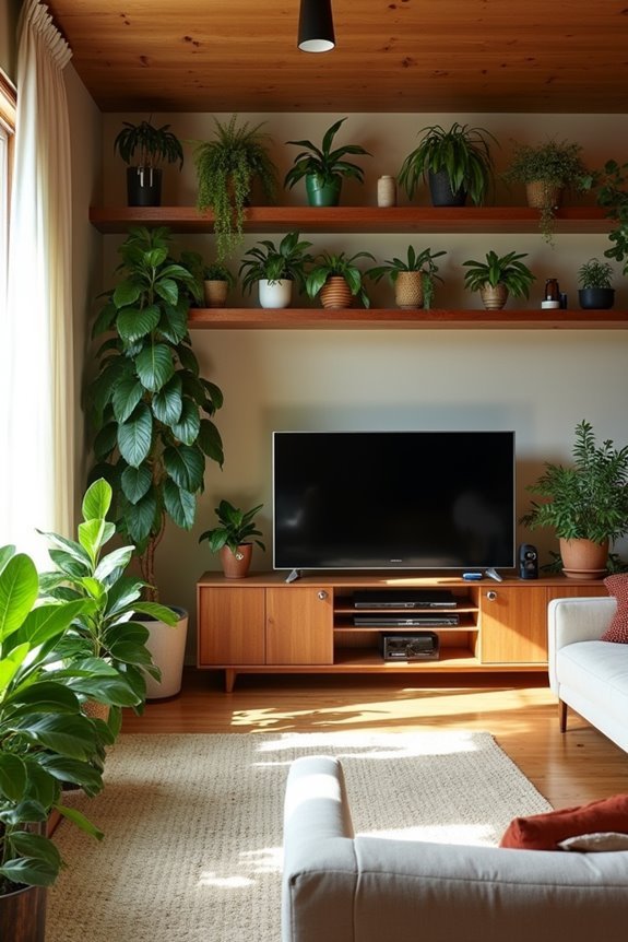 open shelving with plants