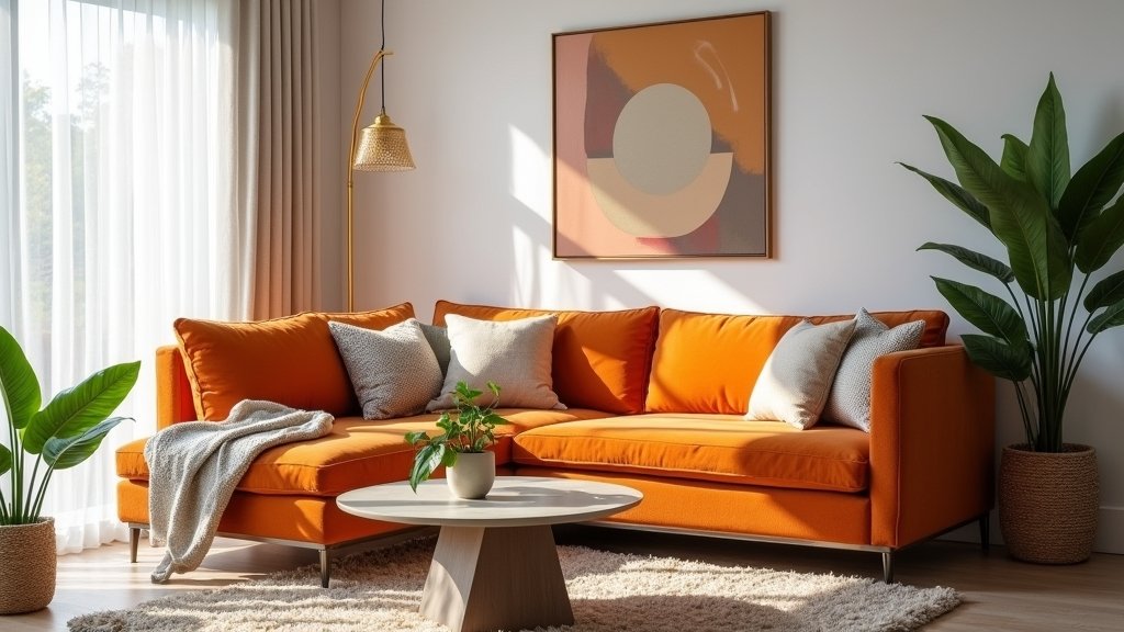 orange couch living room styles