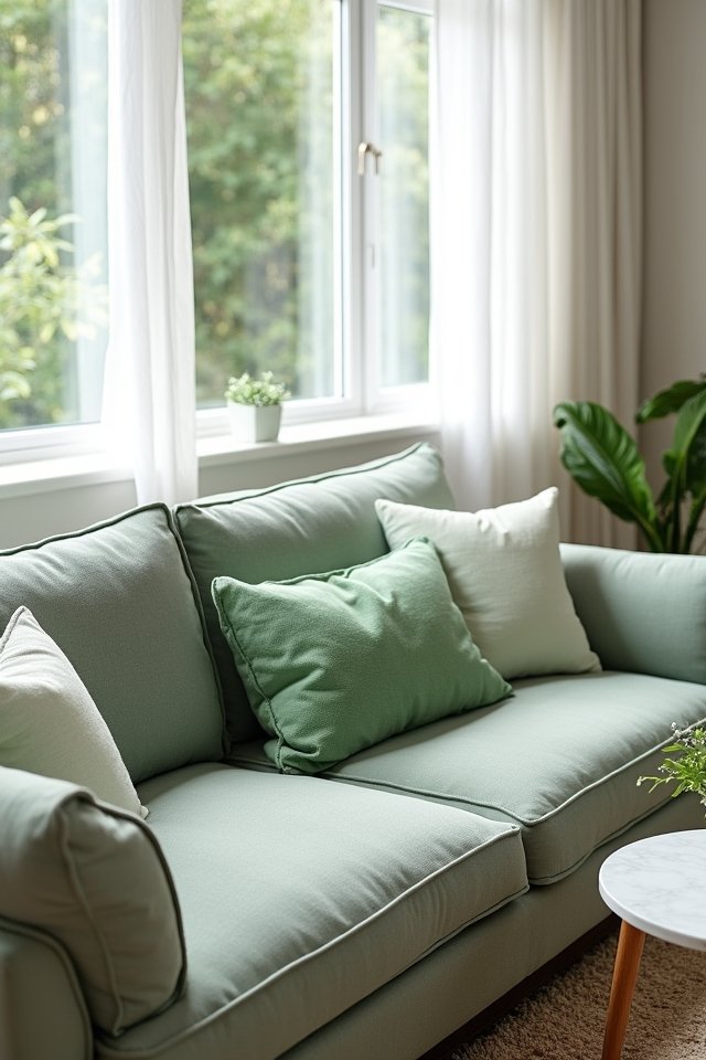 pastel green cozy pillows