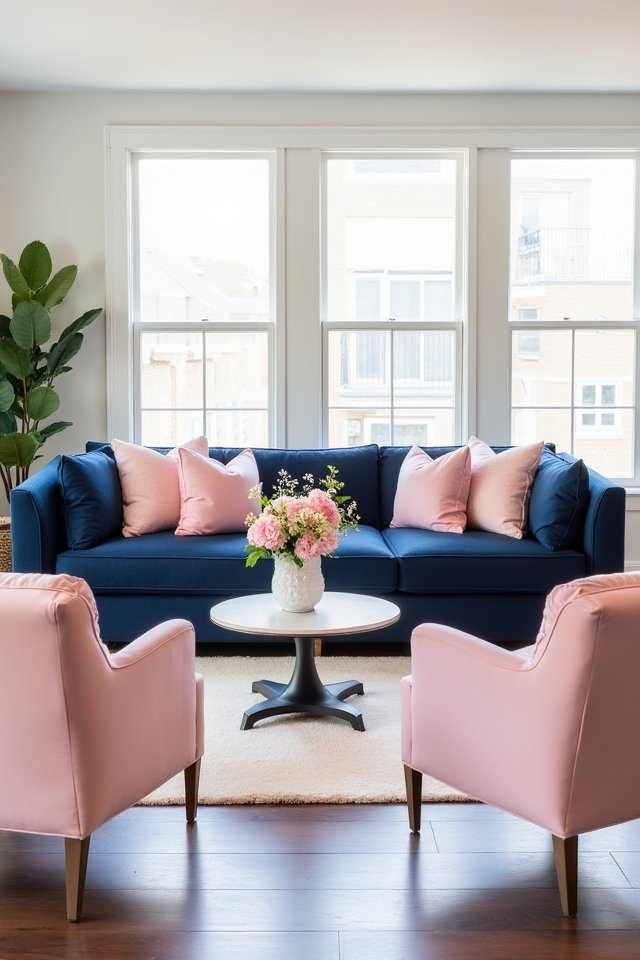 pastel pink living room accents