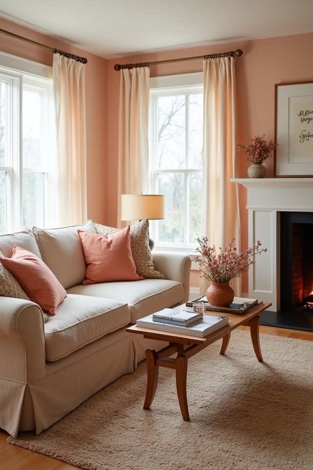 peach infused cozy living space