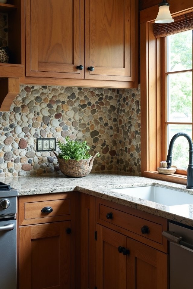 pebble mosaic kitchen backsplash