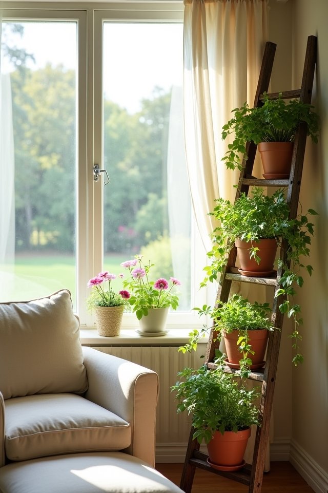plant ladder window decor