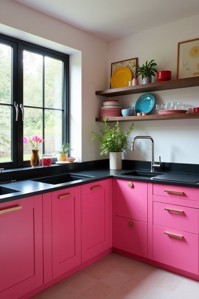playful pink kitchen cabinets