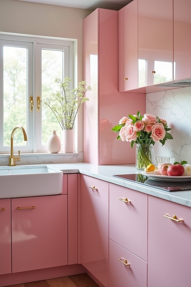 playful pink kitchen cabinets