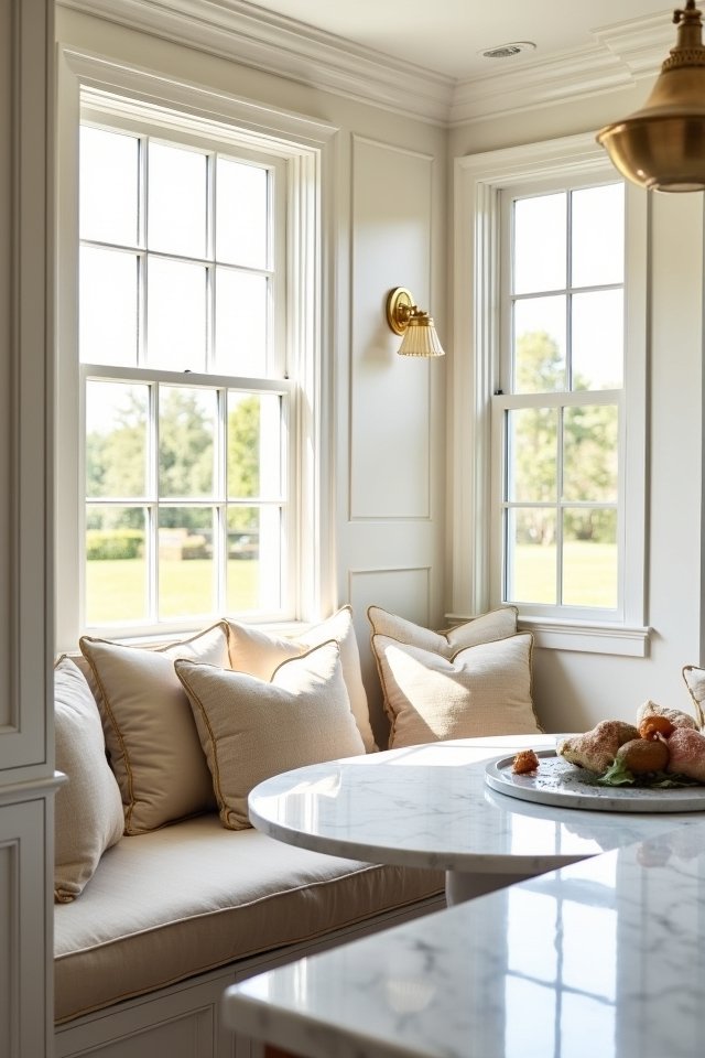 plush banquette with gold trim
