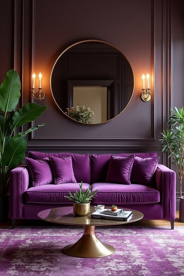 plush purple velvet sofa