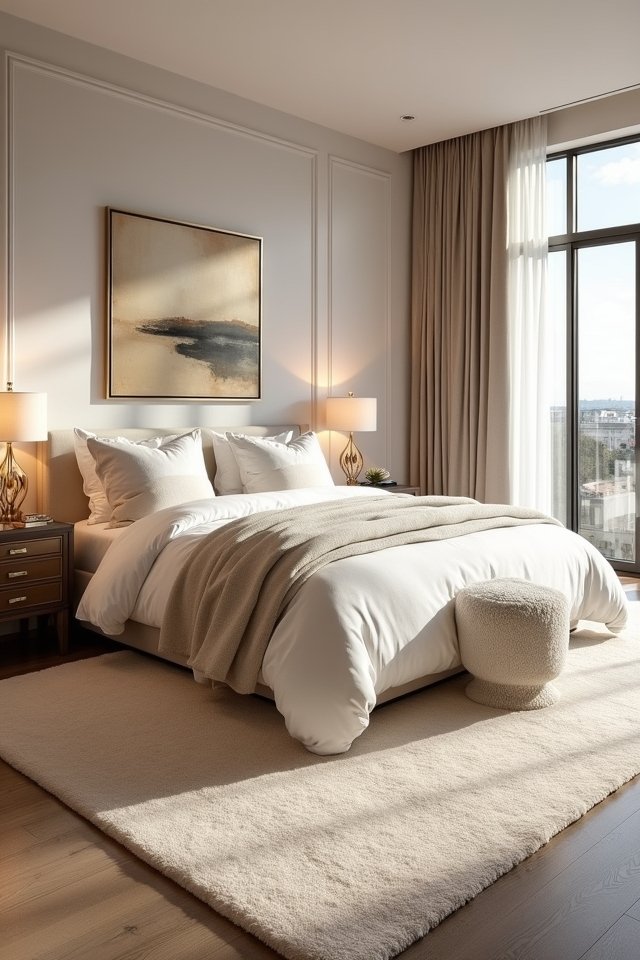 plush rug enhances bedroom comfort