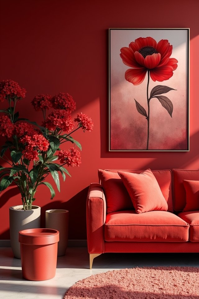 potted red flowers brighten interiors