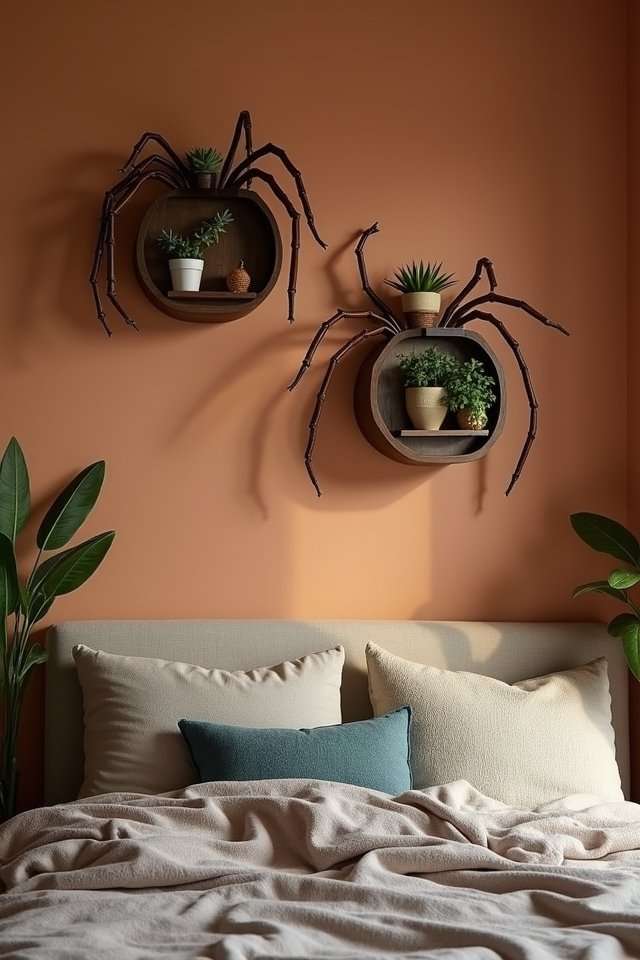 quirky spider web shelves decor