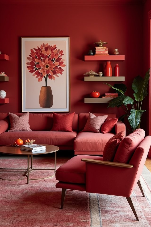 red decorative shelf accents