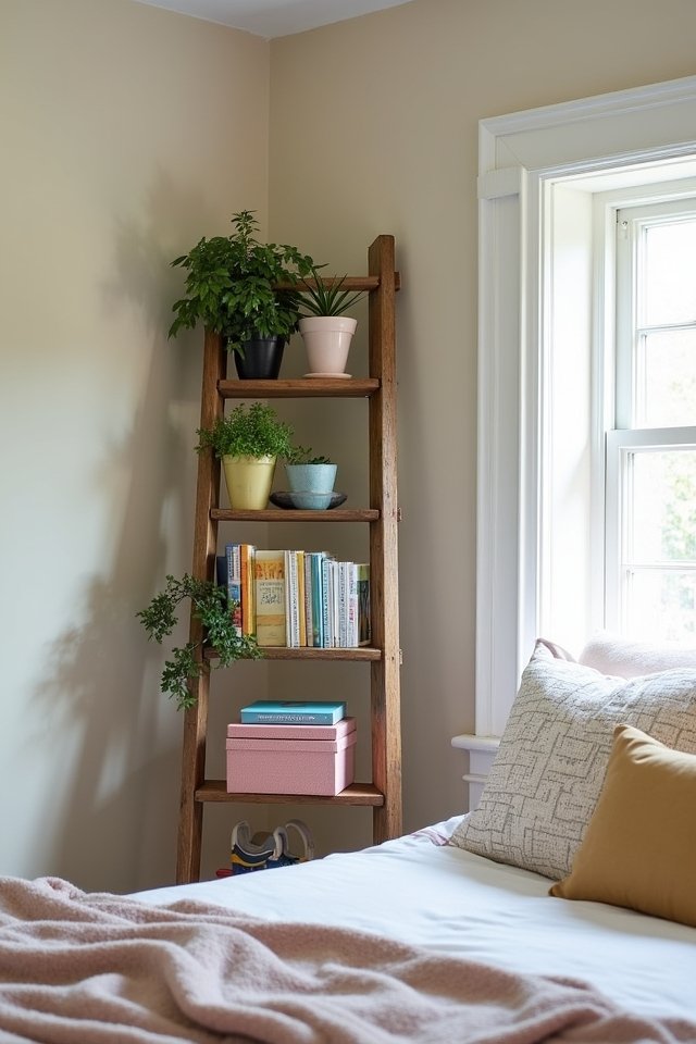 repurpose ladder into shelving