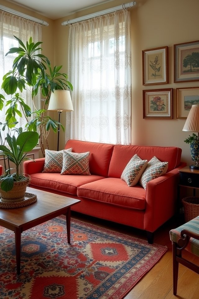 retro decor with red couch