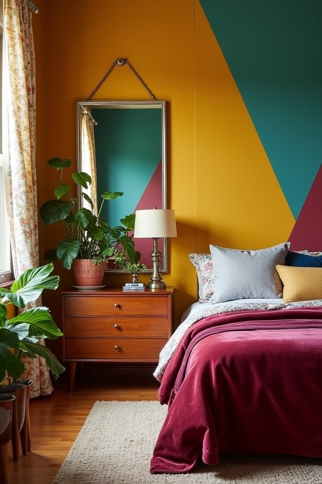 retro vibrant bedroom makeover