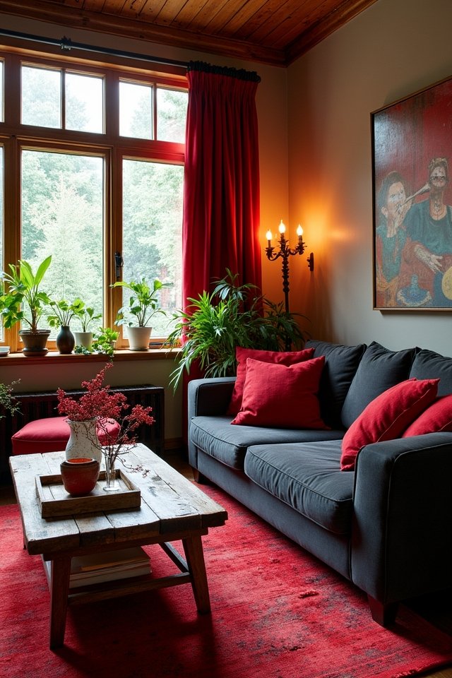 ruby red living room accents