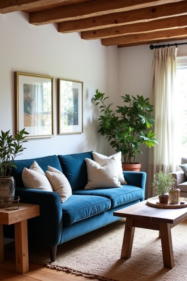 rustic blue sofa elegance