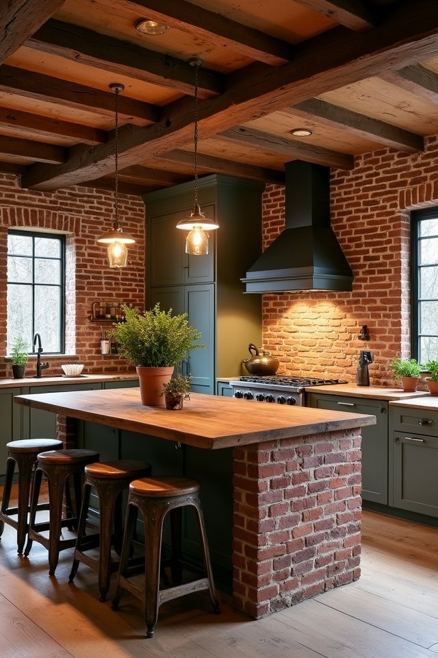 rustic brick kitchen island