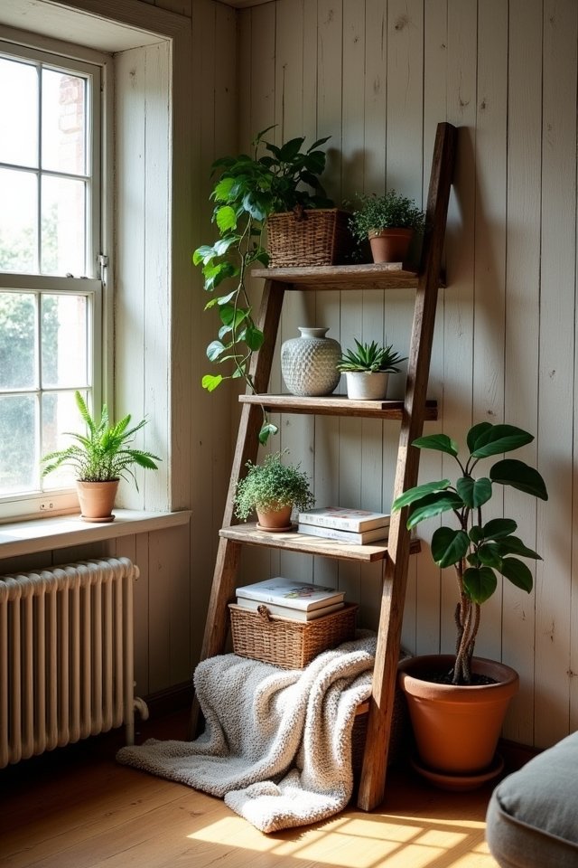 rustic decorative ladder shelf