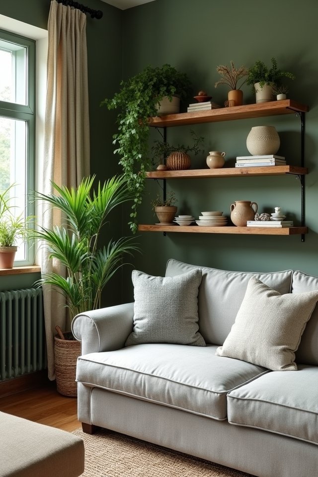 rustic green grey shelves