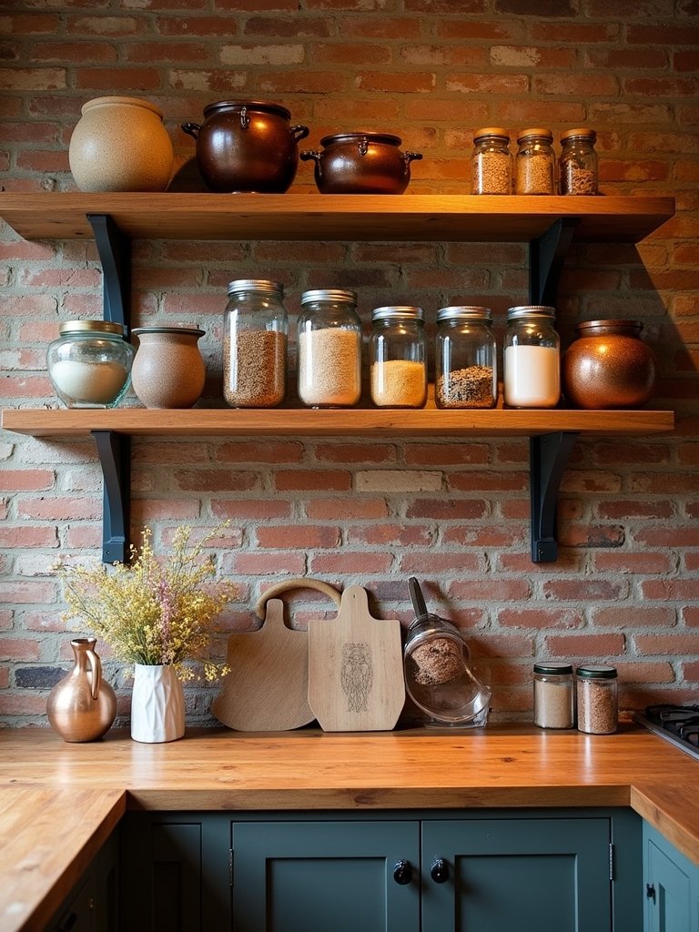 rustic open shelving installation